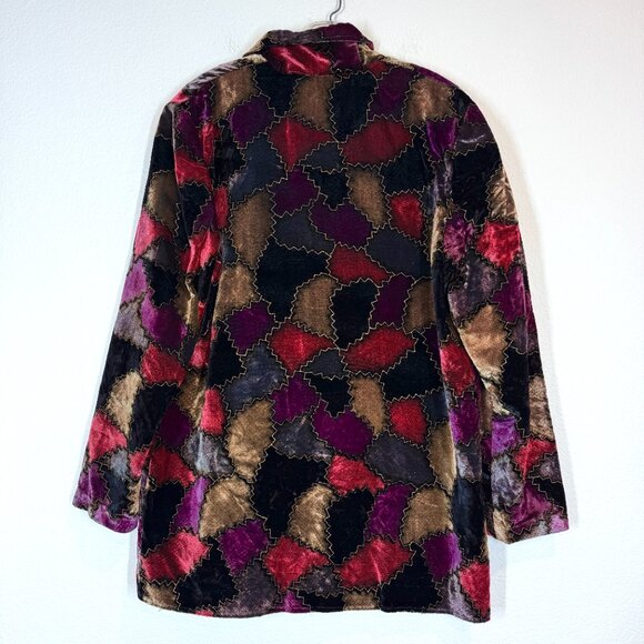 Vintage Velvet Patchwork Blazer Jacket Retro Y2K Holiday XL - Picture 2 of 8